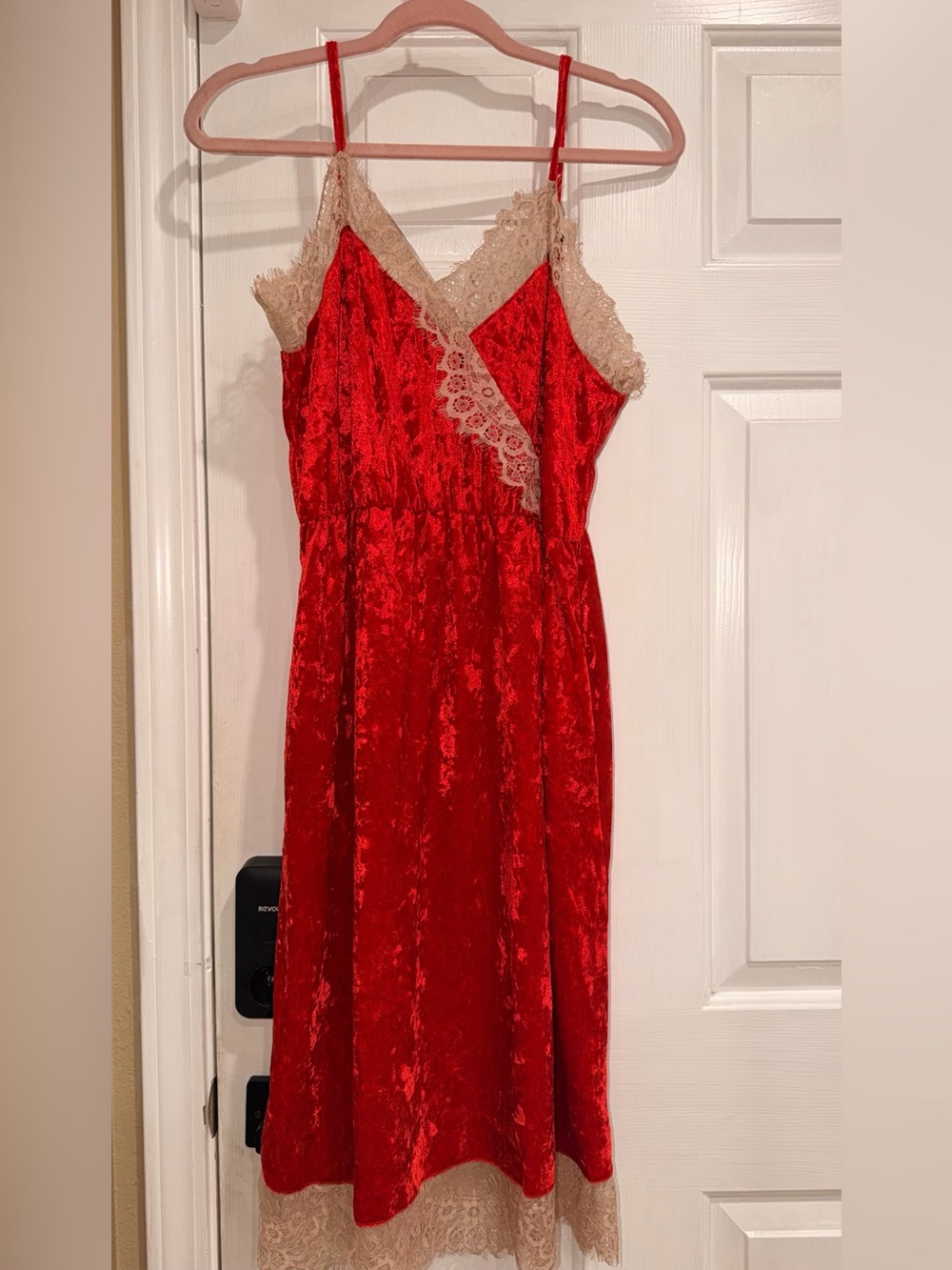 Madison & Berkeley Red Velvet Dress with Cream Lace Trim